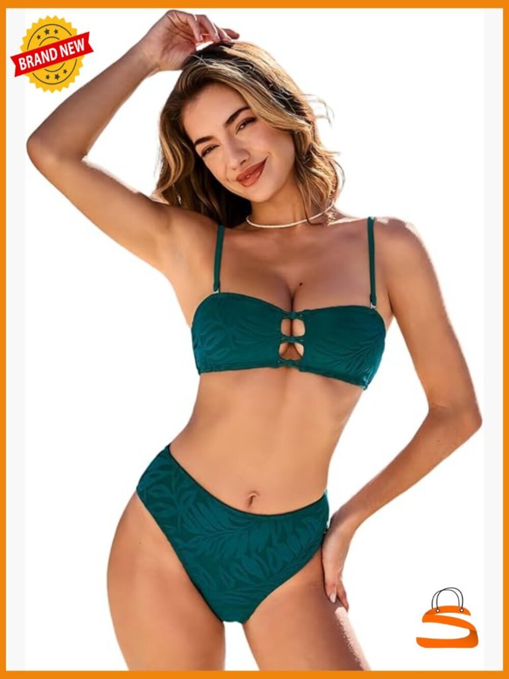 Bandeau Strapless Two Piece Bikini Set Adjustable Self Tie Mid Rise Swimwear